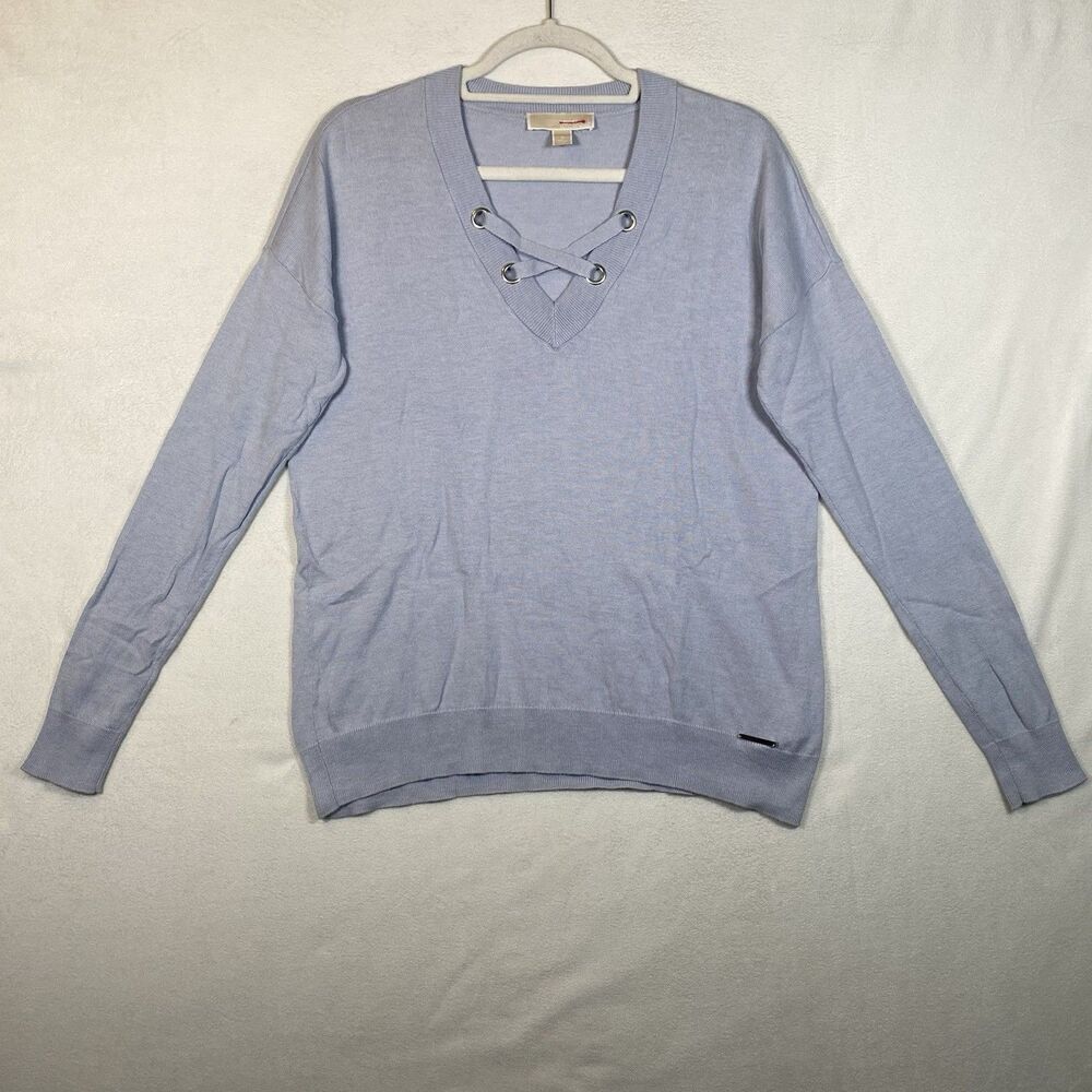 Michael Kors Light Blue Lace-Up V-Neck Sweater – Women’s Small